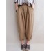 S-5XL Women Pure Color Drawstring Elastic Waist Cotton Linen Pants