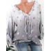 Sexy Women V-Neck Adjustable Long Sleeve Stars Printed Pullover Shirt