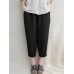 Women Vintage High Elastic Waist Solid Loose Cotton Harem Pants