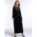 Floral Embroidery V-Neck Lace-Up Women Velvet Maxi Dress