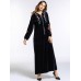 Floral Embroidery V-Neck Lace-Up Women Velvet Maxi Dress