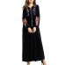 Floral Embroidery V-Neck Lace-Up Women Velvet Maxi Dress