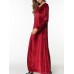 Velvet Women Long Sleeve O-Neck Floral Embroidery Maxi Dress