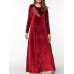 Velvet Women Long Sleeve O-Neck Floral Embroidery Maxi Dress