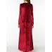 Velvet Women Long Sleeve O-Neck Floral Embroidery Maxi Dress