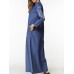 Slim Women Floral Embroidery Long Sleeve Pocket Denim Maxi Dress