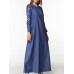 Slim Women Floral Embroidery Long Sleeve Pocket Denim Maxi Dress