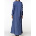 Slim Women Floral Embroidery Long Sleeve Pocket Denim Maxi Dress