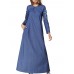 Slim Women Floral Embroidery Long Sleeve Pocket Denim Maxi Dress