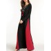 Ethnic Women Embroidery V-Neck Lace Up Long Sleeve Maxi Dress