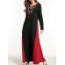 Ethnic Women Embroidery V-Neck Lace Up Long Sleeve Maxi Dress