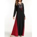 Ethnic Women Embroidery V-Neck Lace Up Long Sleeve Maxi Dress