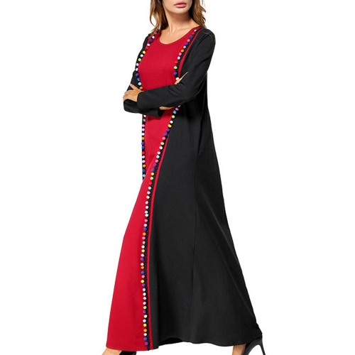 Casual Women Contrast Color O-Neck Maxi Dress