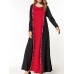 Casual Women Contrast Color O-Neck Maxi Dress