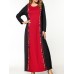 Casual Women Contrast Color O-Neck Maxi Dress