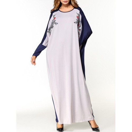 Loose Women Floral Embroidered Batwing Sleeve O-Neck Maxi Dress