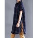 Women Casual Short Sleeve Cotton Linen Shirt Plaid Blouse