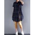 Women Casual Short Sleeve Cotton Linen Shirt Plaid Blouse