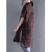 Women Casual Short Sleeve Cotton Linen Shirt Plaid Blouse