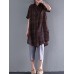 Women Casual Short Sleeve Cotton Linen Shirt Plaid Blouse