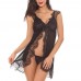 Plus Size 5XL Sexy Lace Sleepwear With Tongs Transparent Mesh Front Open Nightdress