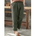 Women Cotton Pockets Elastic Waist Solid Pants