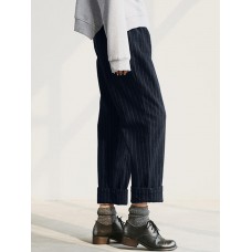 Women Casual Stripe Elastic Waist Long Pants