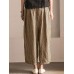 Vintage Women Plaid High Elastic Waist Long Pants