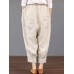 Women Solid Color Elastic Waist Loose Cotton Pants