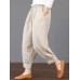 Women Solid Color Elastic Waist Loose Cotton Pants