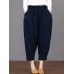 Women Solid Color Elastic Waist Loose Cotton Pants