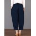 Women Solid Color Elastic Waist Loose Cotton Pants