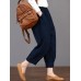 Women Solid Color Elastic Waist Loose Cotton Pants