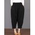 Women Solid Color Elastic Waist Loose Cotton Pants