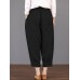 Women Solid Color Elastic Waist Loose Cotton Pants