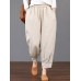 Women Solid Color Elastic Waist Loose Cotton Pants