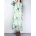 Vintage Women Floral Printed Side Pocket O-Neck Maxi Dress