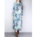 Vintage Women Floral Printed Side Pocket O-Neck Maxi Dress