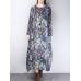 Vintage Women Floral Printed Side Pocket O-Neck Maxi Dress