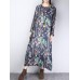 Vintage Women Floral Printed Side Pocket O-Neck Maxi Dress