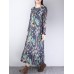 Vintage Women Floral Printed Side Pocket O-Neck Maxi Dress