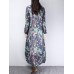 Vintage Women Floral Printed Side Pocket O-Neck Maxi Dress