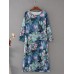 Vintage Women Floral Printed Side Pocket O-Neck Maxi Dress