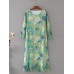 Vintage Women Floral Printed Side Pocket O-Neck Maxi Dress