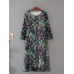 Vintage Women Floral Printed Side Pocket O-Neck Maxi Dress