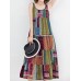 Women Bohemian Sleeveless Patchwork O-Neck Maxi Tank Dress