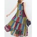 Women Bohemian Sleeveless Patchwork O-Neck Maxi Tank Dress