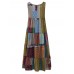 Women Bohemian Sleeveless Patchwork O-Neck Maxi Tank Dress