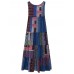 Women Bohemian Sleeveless Patchwork O-Neck Maxi Tank Dress