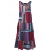 Women Bohemian Sleeveless Patchwork O-Neck Maxi Tank Dress